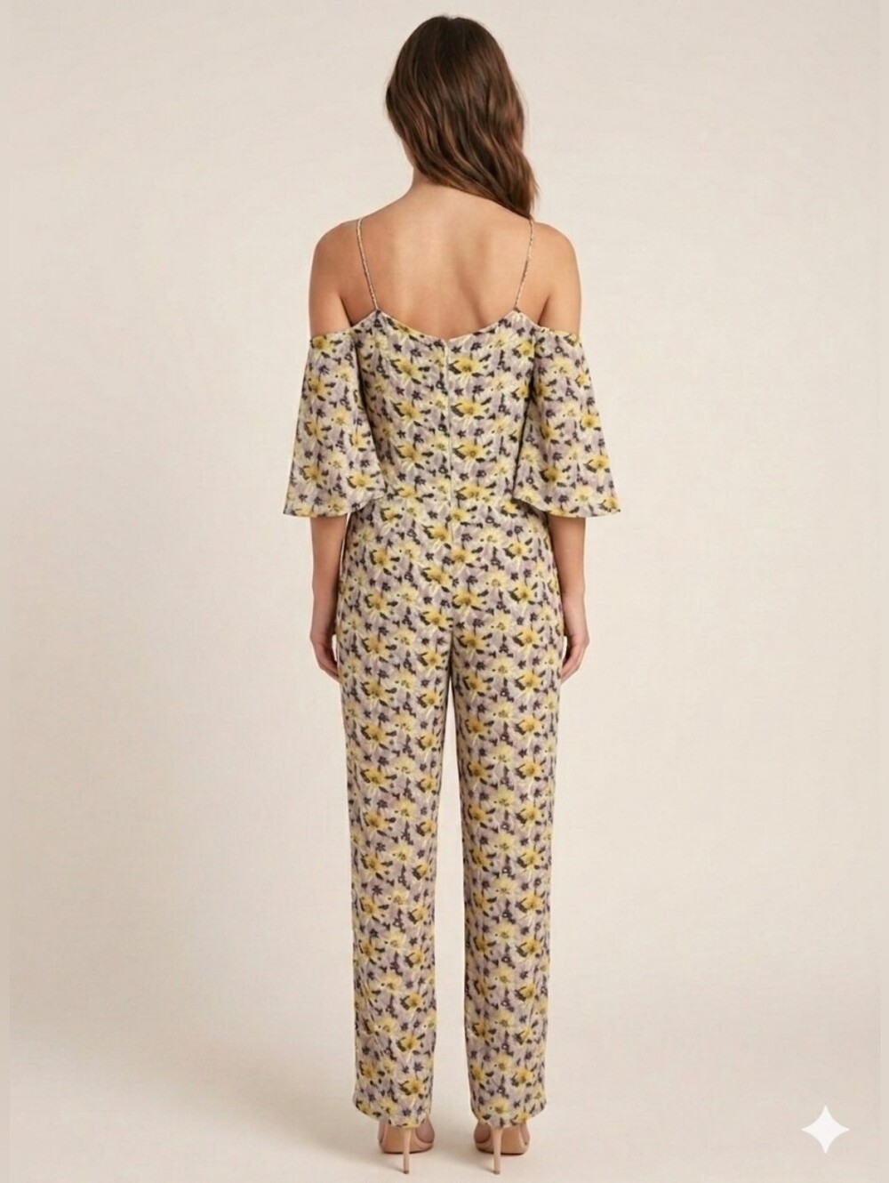 Topshop Women's Halter Floral Print Cold Shoulder Wide Leg Jumpsuit Size 6 EUC - Picture 9 of 12